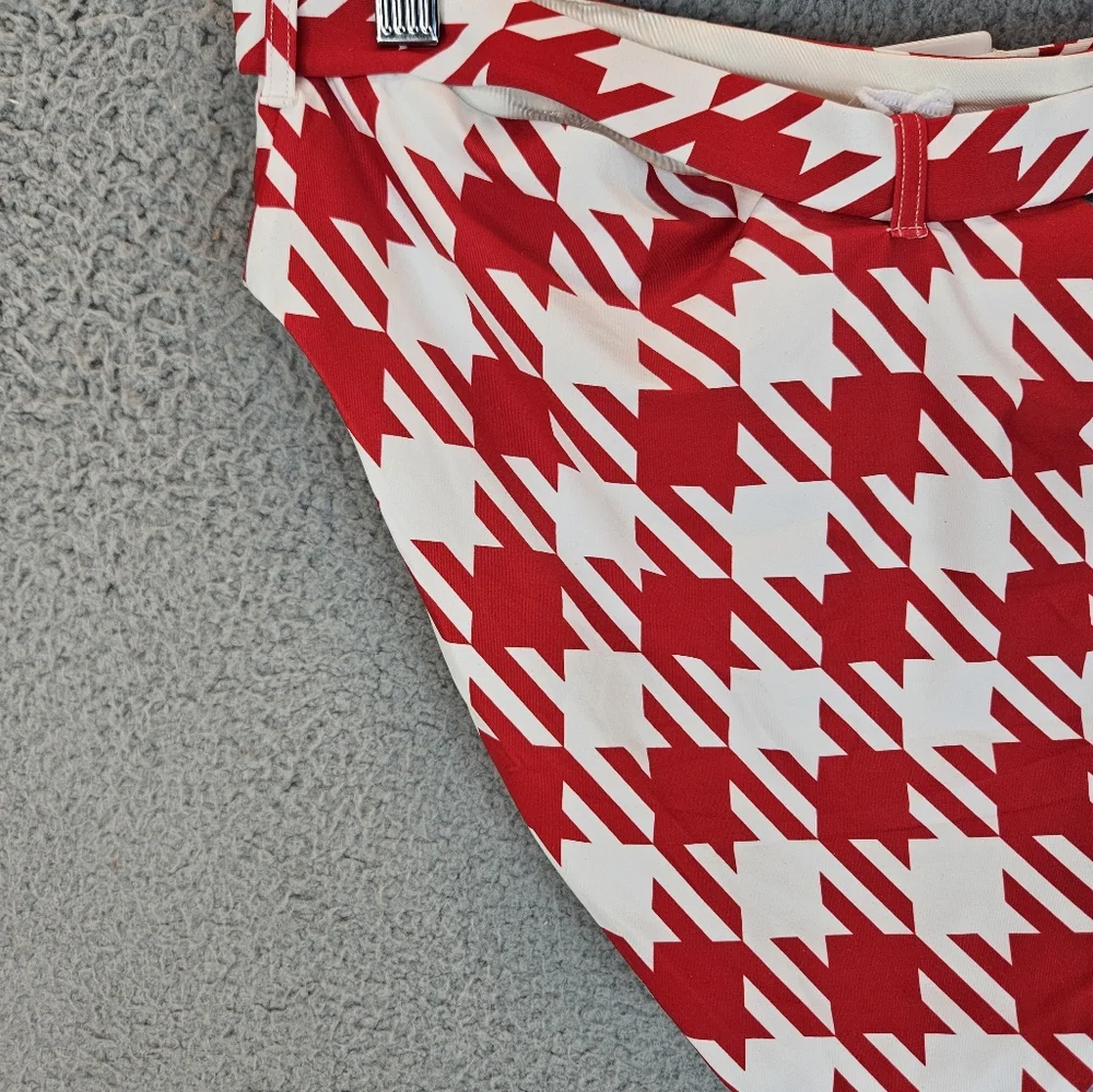 We Wore What Emily Cherry Red White Hounds Tooth Swim Suit Bottom sz L